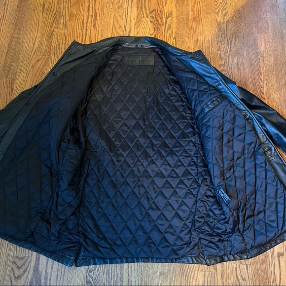 Black Leather Kenneth Cole Lined Coat Mens Size Large - Picture 11 of 15